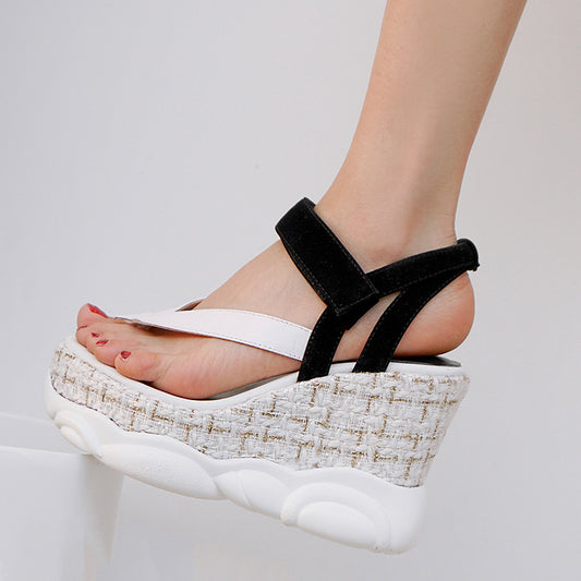 Flip-Flops Sole Waterproof Platform Slope Heel Color Matching Women Casual Sandals