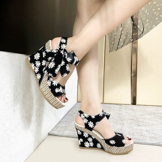 New Bohemian Wedge Fish Mouth Strap High-Heeled Sandals