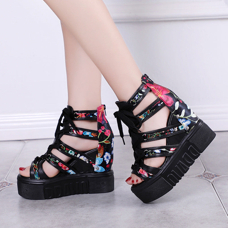 Trifle Bottom Increased Inner Sandals Floral Fish Mouth Women's Sandals