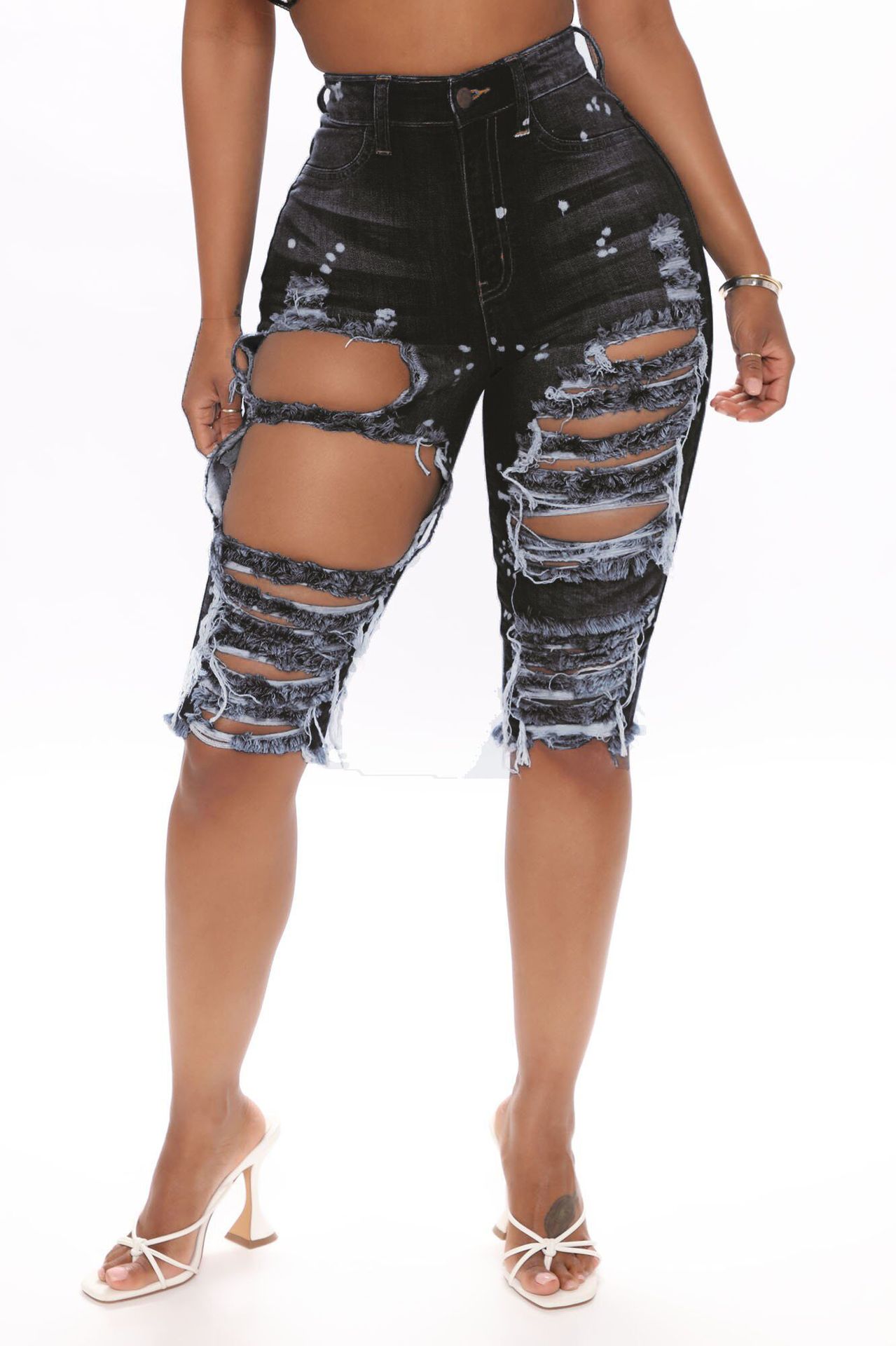 Xia Europe And The United States Ripped Elastic Denim Pants