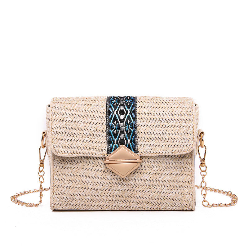 Summer New National Style Straw Woven Bag Seaside Holiday Leisure Woven Women'S Bag Single Shoulder Bag Chain Messenger Bag
