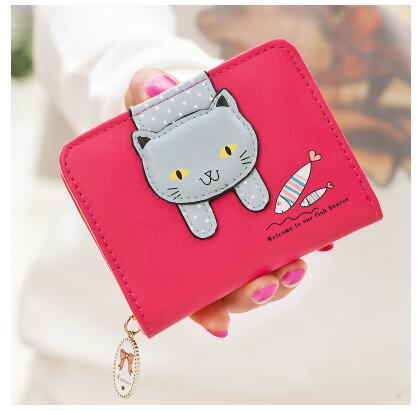 Cute Zipper Cute Cat Student Compact Lady Coin Purse Wallet Multi-function