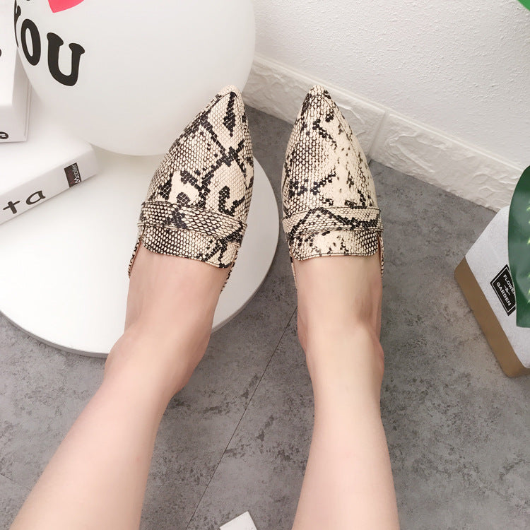 Snakeskin Pattern Deep Mouth Flat Sandals And Slippers