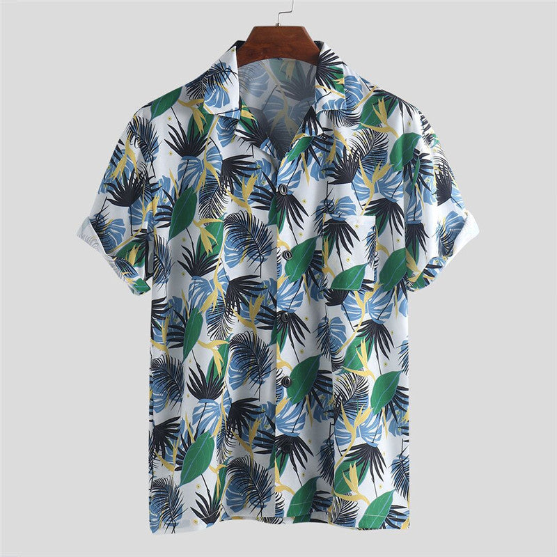 Men'S Short-Sleeved Floral Shirt Fashion Casual Plus Size Lapel Shirt