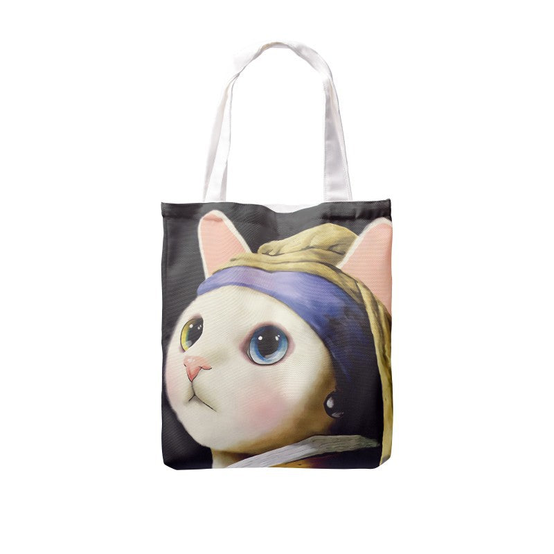 Creative Cute Cat Print Tote Canvas Bag Custom Logo One-shoulder Shopping Canvas Bag