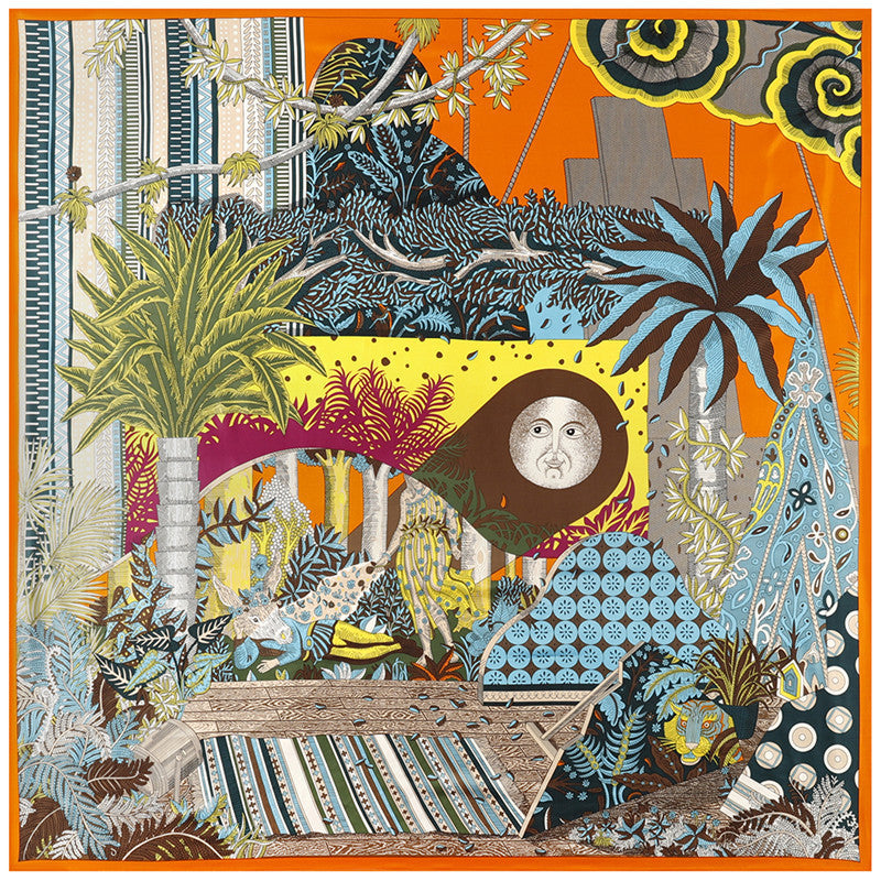 Women'S Scarves Jungle Flower And Bird Print Twill Silk Simulation Square Scarf Shawl Scarf
