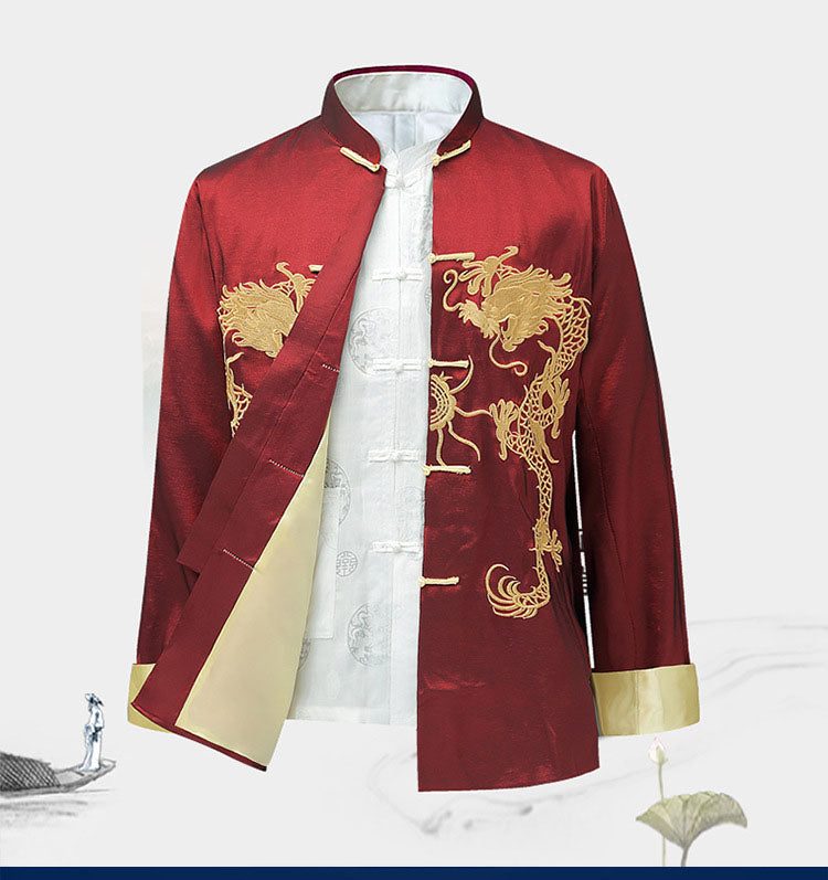 High-End Middle-Aged And Old-Aged Silk Chinese Style Dad Outfit Jacket