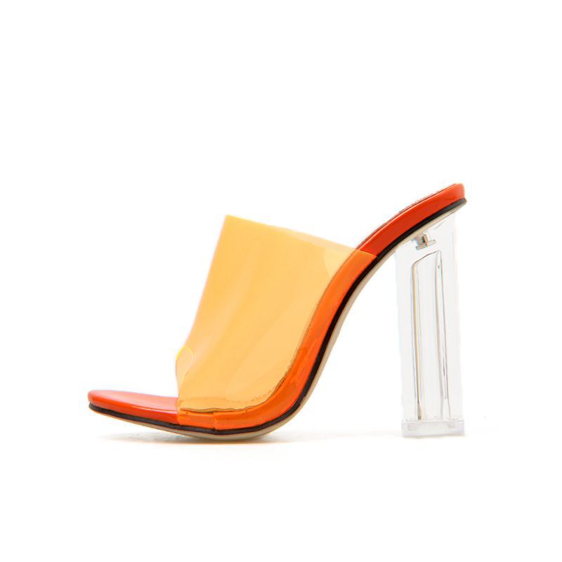Long-Term Spot Block High Heels European and American Hot Style Ladies Slippers Plus Size 42 Factory Direct Supply Cross-Border