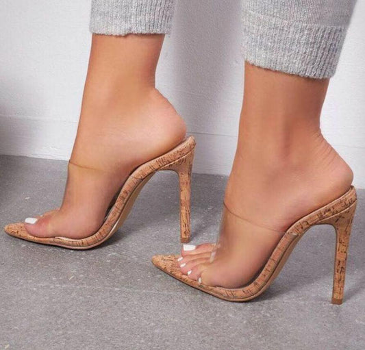 Simple And Versatile Pointed Transparent High Heel Women'S Sandals And Slippers
