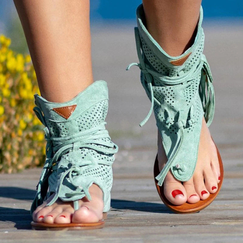 Large Size Fringe Strap Toe Clipping Women'S Flat Shoes And Sandals
