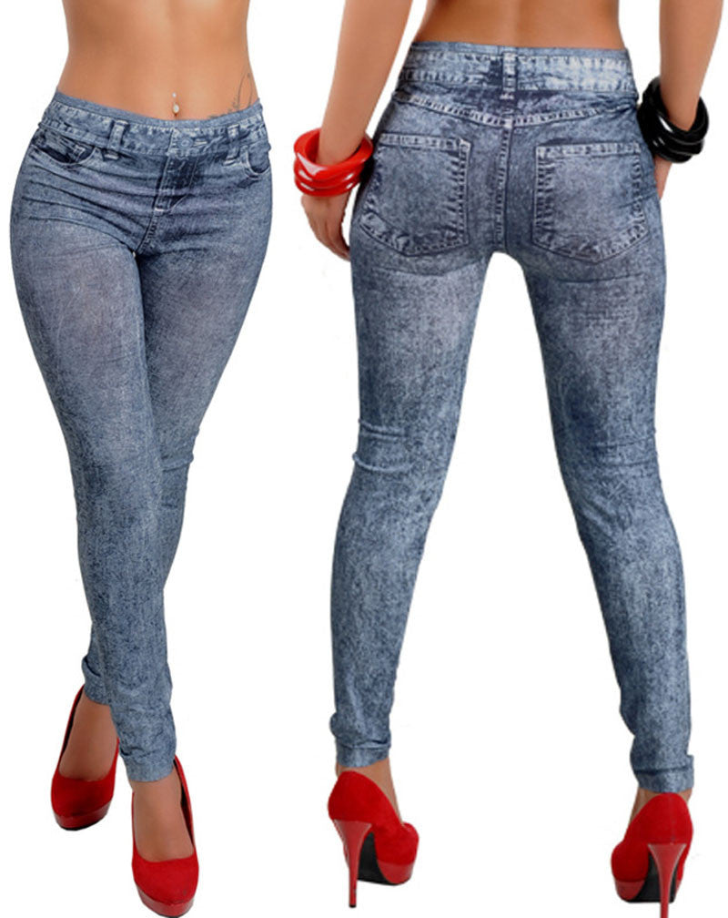 European And American Elastic Snowflake Faux Denim Leggings