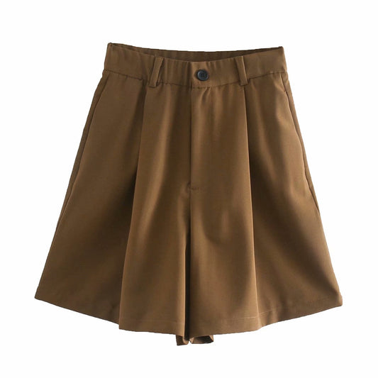 All-Match Loose Fold Decoration High Waist Casual Shorts