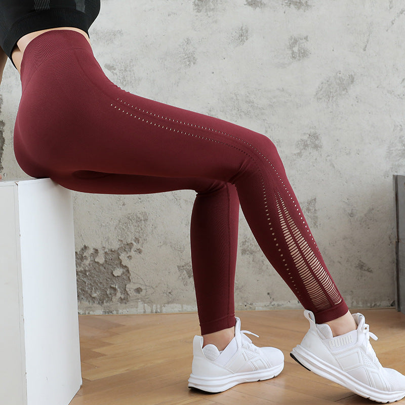 Drawstring Mesh Hollow Breathable High Waist Yoga Pants