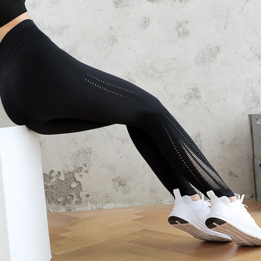 Drawstring Mesh Hollow Breathable High Waist Yoga Pants