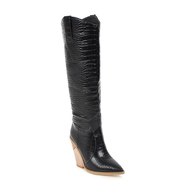 Winter New Short Plush Pointed Knight High Boots Pattern Trendy Women