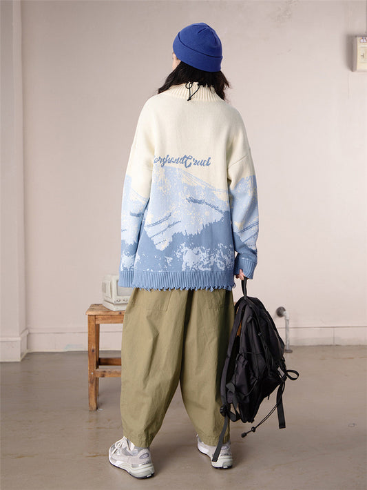 Ukiyo-e Jacquard Sweater With Long Sleeves