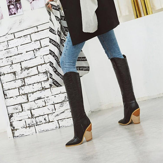 Winter New Short Plush Pointed Knight High Boots Pattern Trendy Women
