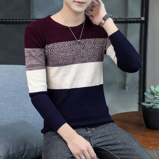 Youth Thick Korean Round Neck Striped Knit Bottoming Shirt