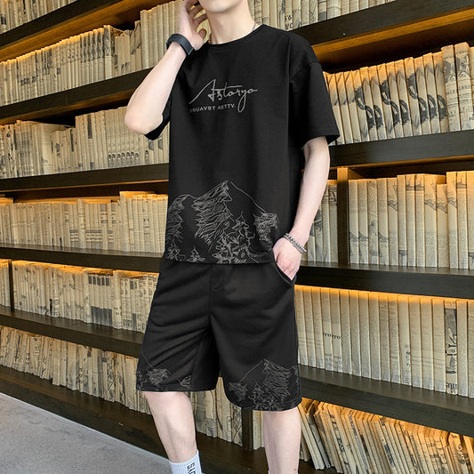 Trendy All-match Handsome Men's Ice Silk Short-sleeved Shorts