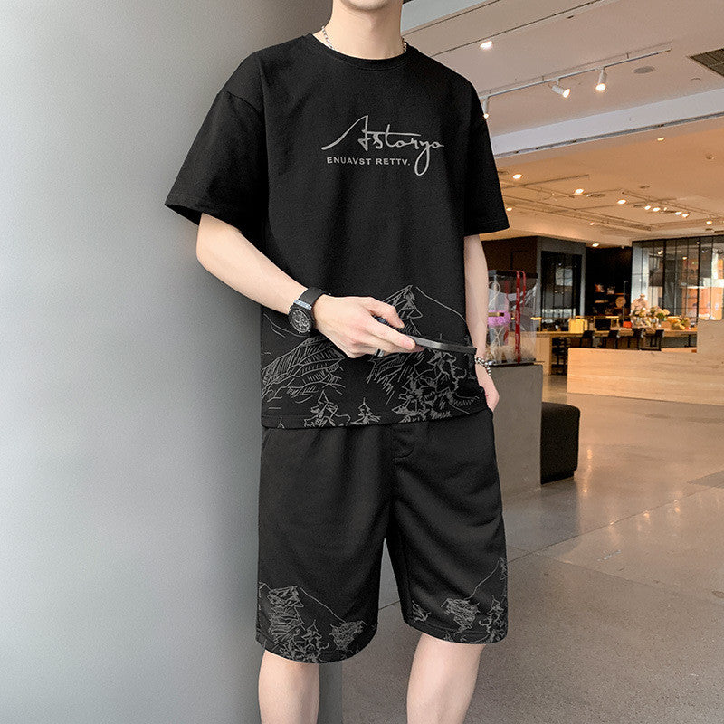 Trendy All-match Handsome Men's Ice Silk Short-sleeved Shorts