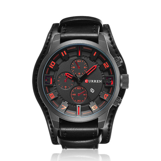 Men's Fashion Personality Quartz Watch Calendar Belt Strap Large Dial Watch