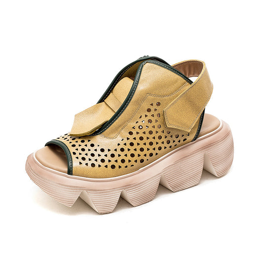 Fish Mouth Rom Zhongbang Damesko Overlæder Velcro Hule Sandaler Retrosko