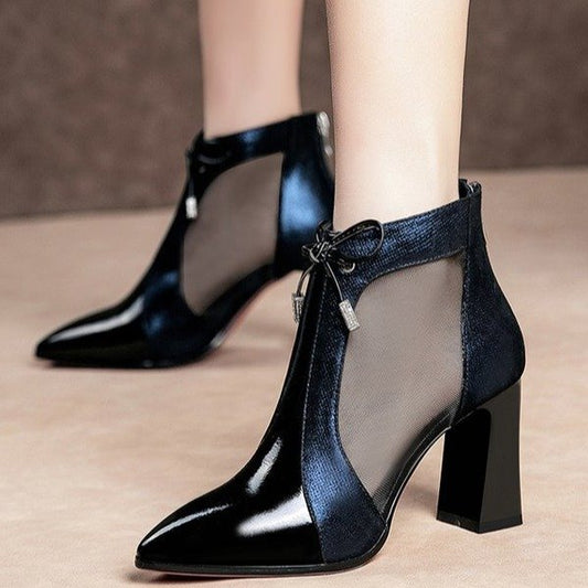Hollow Thick Heel Color Matching Women'S Sandals