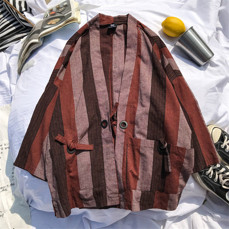 Japanese Road Robe And Kimono Harajuku Style Casual Cardigan With Loose Stripes