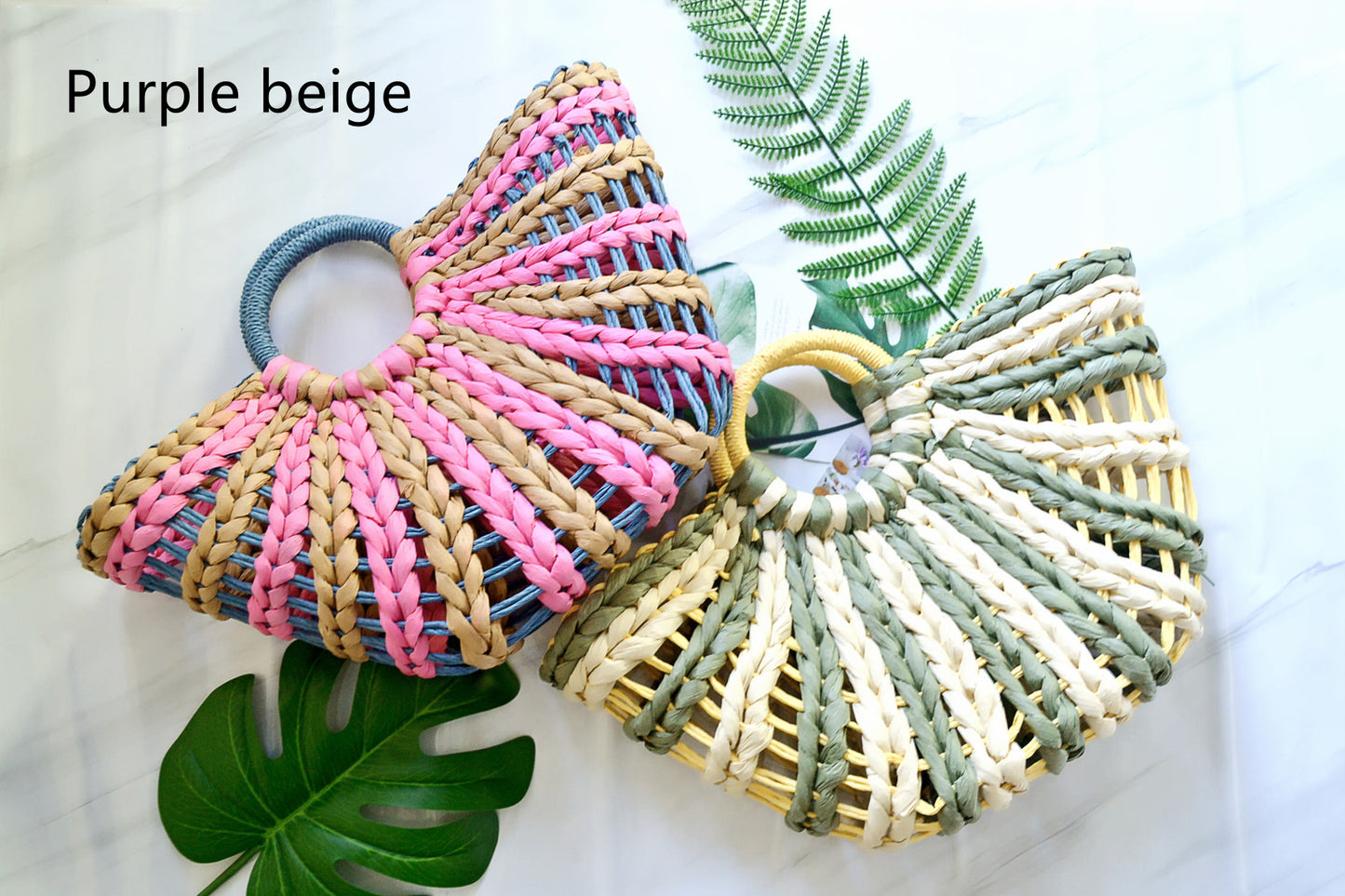 Women's Hand-held Contrast Color Straw Woven Bag