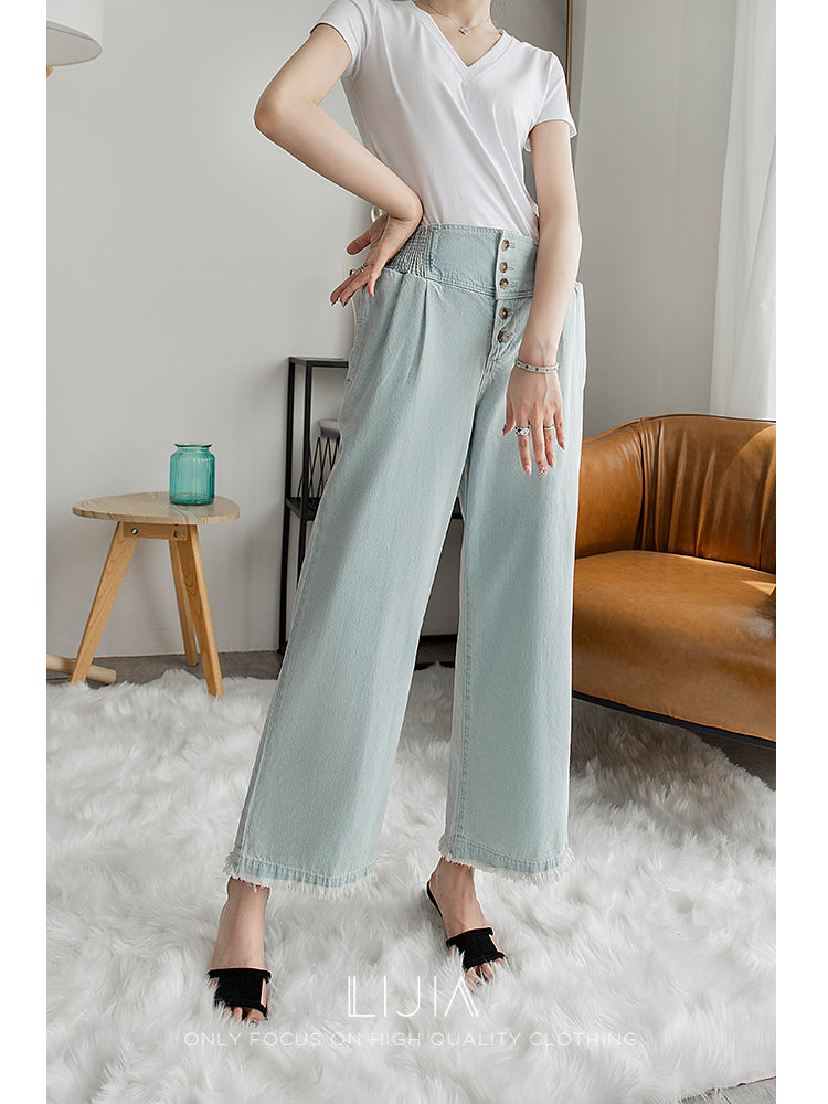 Lyseblå højtaljede wide-leg-jeans med flere knapper