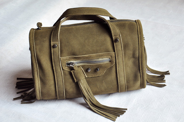 European And American Retro Tassel Locomotive Bag Original Personality Single Shoulder Messenger Ladies Leather Bag Boston Cylinder Bag