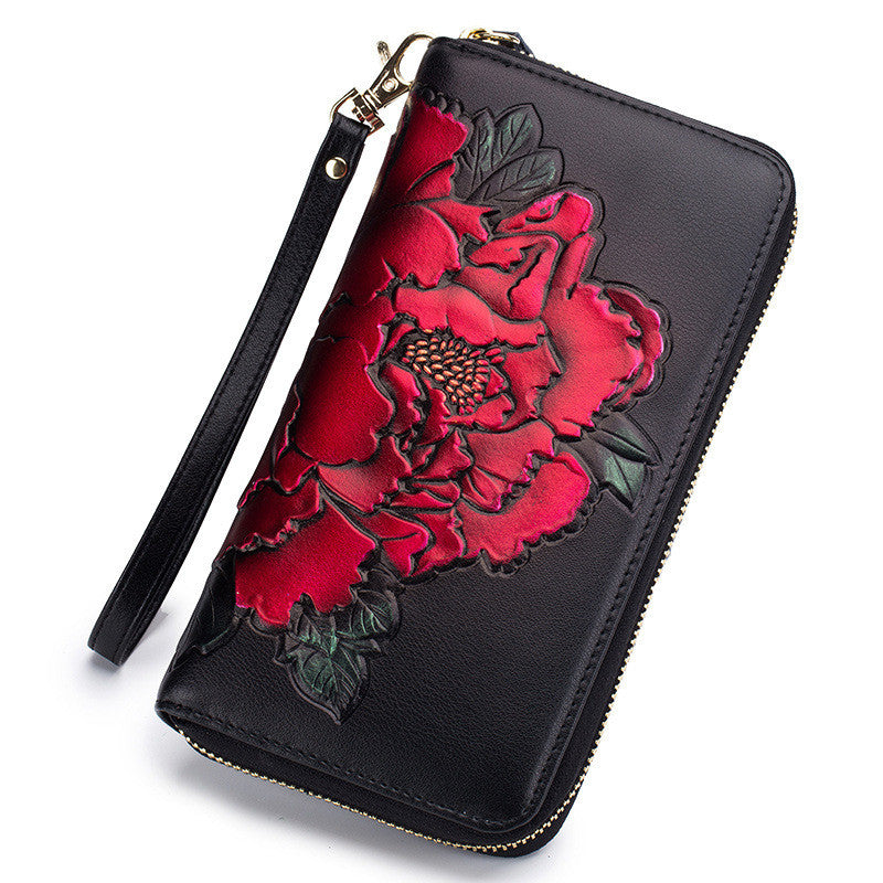 Peony Hand-Painted Organ Wallet Ladies Long