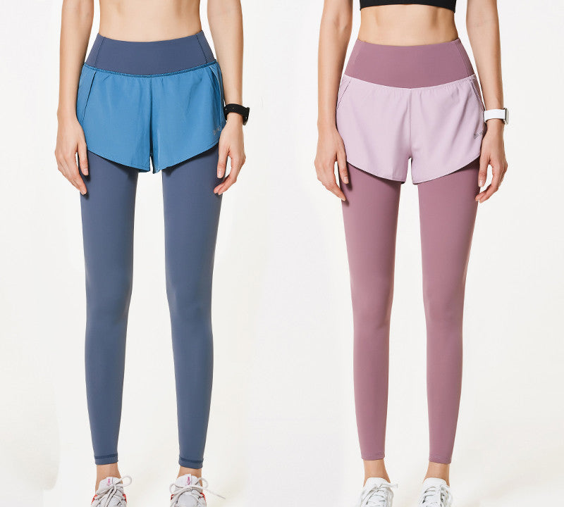 Fake Two-Piece Yoga Pants Large Size Fitness Pants Women Quick-Drying Summer Thin Section High Waist Hip Tights Running Pants Sports Pants