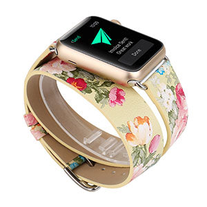 Double Loop Watch With Floral Leather Wristband For Use