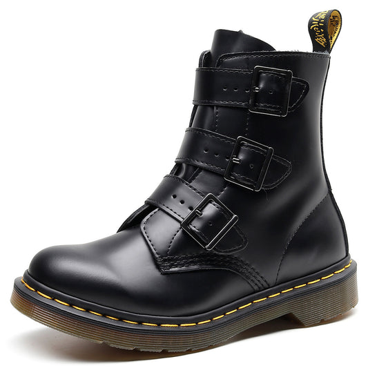 Martin Boots Men's High-top Women's Boots Leather Motorcycle Three Buckle Straps New