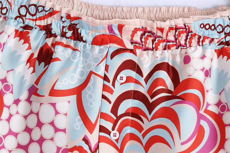 Foreign Trade European And American Summer New Fashion Retro Style Printed Elastic High Waist Stretch Shorts Women 3098183