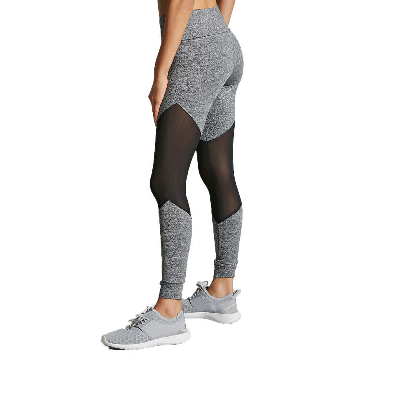 Sweatpants Women's Cationic Mesh Stitching See-through Tight Yoga Pants