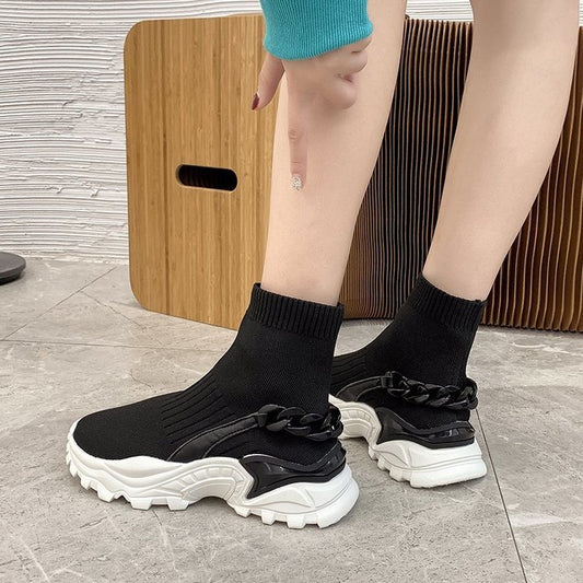 Socks Shoes Thick-soled Knitted Sports Casual Shoes Women's Boots