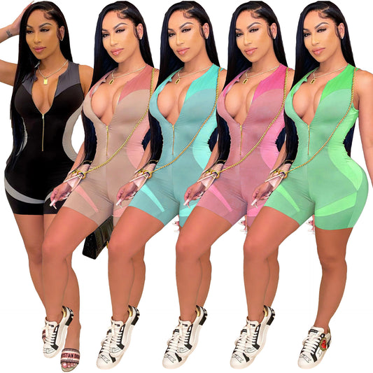 Foreign Trade European And American Women's New Amazon Cross-border Fashion Slim-fit Printing Sleeveless Jumpsuit