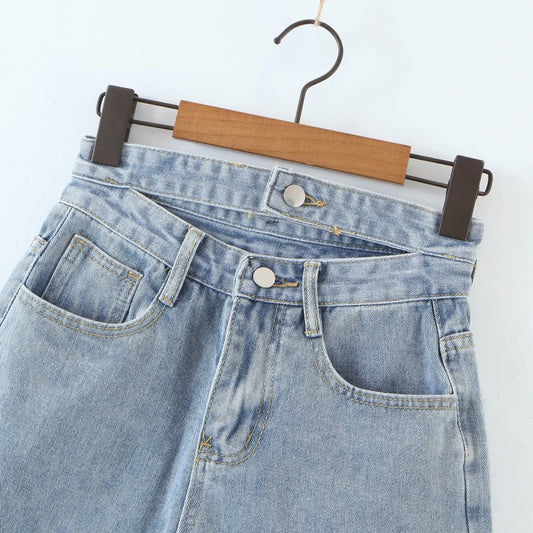 Double Waist Cut-out Raw Edge Thin Casual Shorts