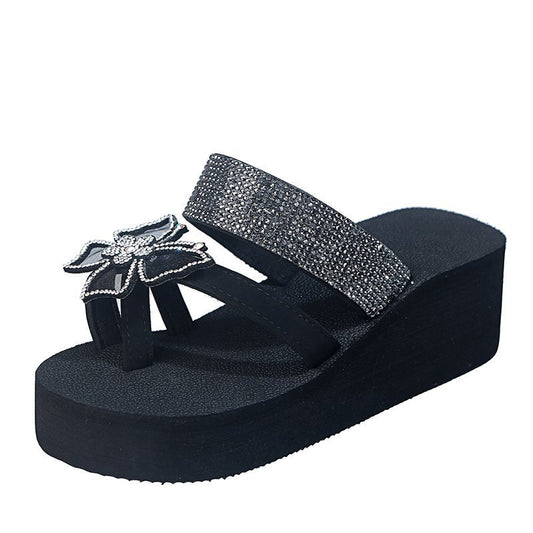 Platform Bow Slips With Rhinestones