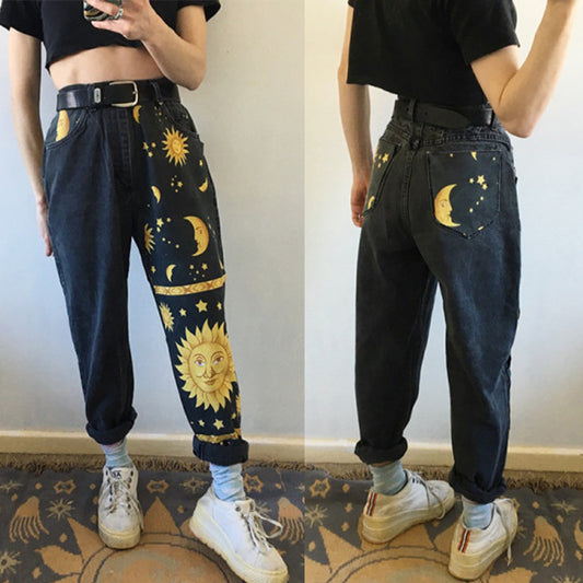 Europe And The United States New Ladies Fashion Fashion Printed Harem Pants Loose Jeans