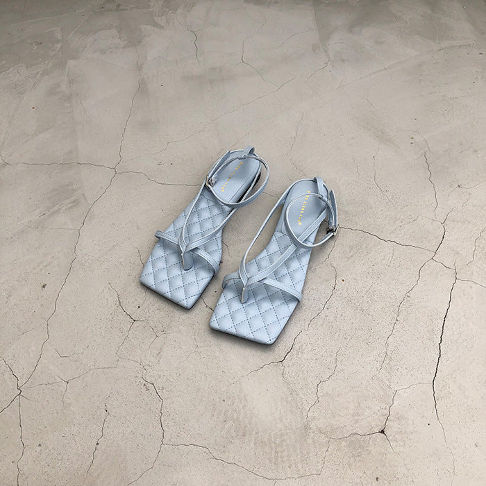 Square Head Flat Sandals Female One-character Style