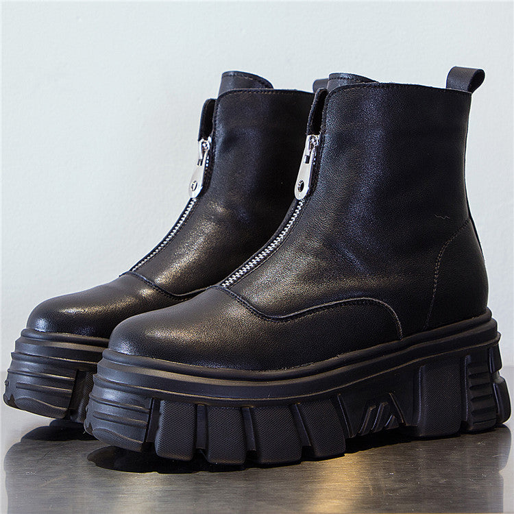 Thick-soled Autumn And Winter Plus Velvet Front Zipper Small Short Boots