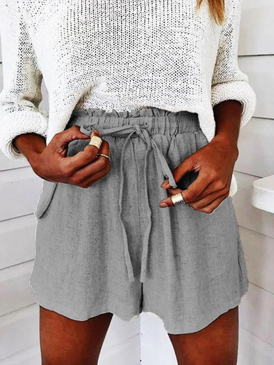 Dame nye ensfarvede løse fritidsshorts med bælte