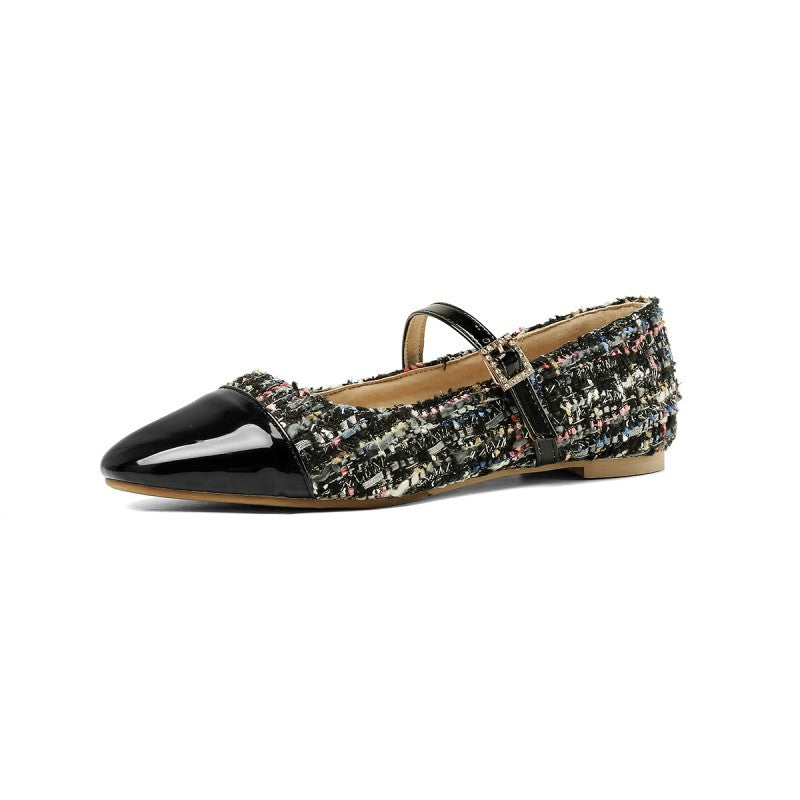 Oversized Flat Shoes Women's Autumn New Style Splicing Square Toe Belt Buckle Fairy Style Women's Shoes