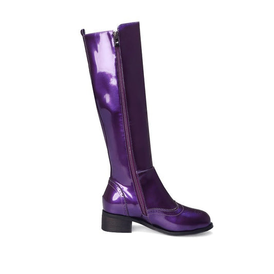 Womens Boots Shoes Knee High Warm Low Heel Motorcycle