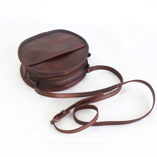 Retro Vegetable Tanned Leather Bag Round Diagonal