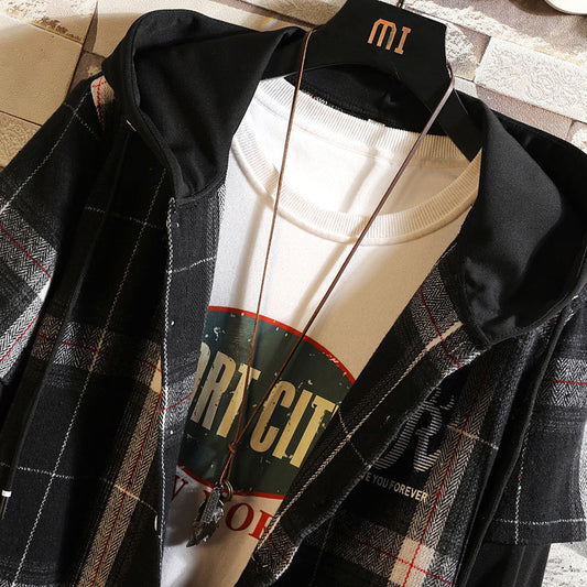 Men's Long-Sleeved Japanese Large Size Handsome Plaid Shirt