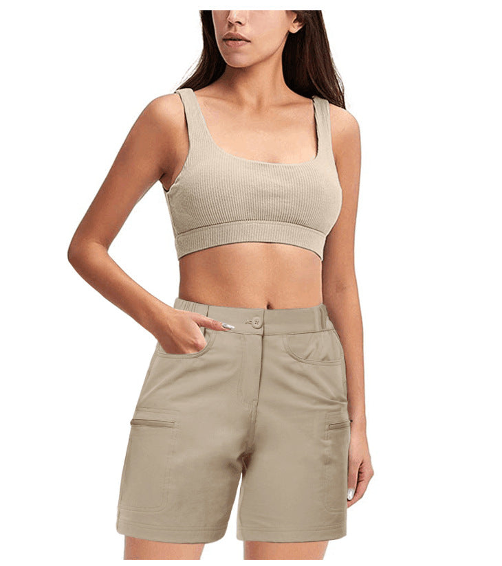 Solid Color Side Pocket Zipper Waist Five-point Pants